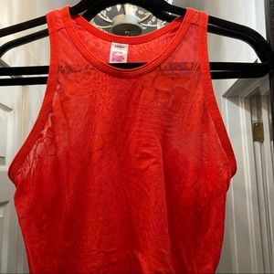 3/$10 Zumbawear Bright Orange Womens SzS Racerback Sheer animal print tank top🍊